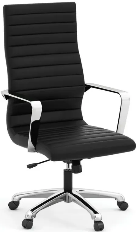 Tre Lite High Back Executive Chair in Black Antimicrobial Vinyl; Silver by Coe Distributors