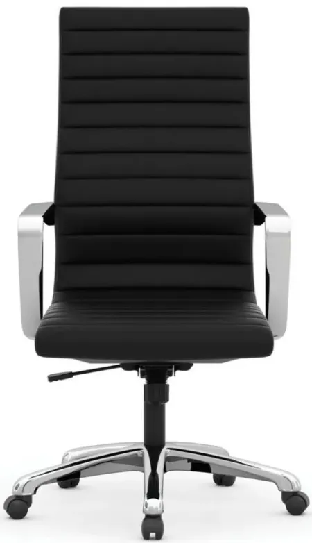 Tre Lite High Back Executive Chair in Black Antimicrobial Vinyl; Silver by Coe Distributors