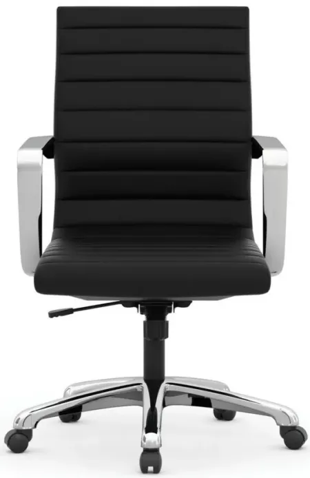 Tre Lite Mid Back Executive Chair in Black Antimicrobial Vinyl; Silver by Coe Distributors