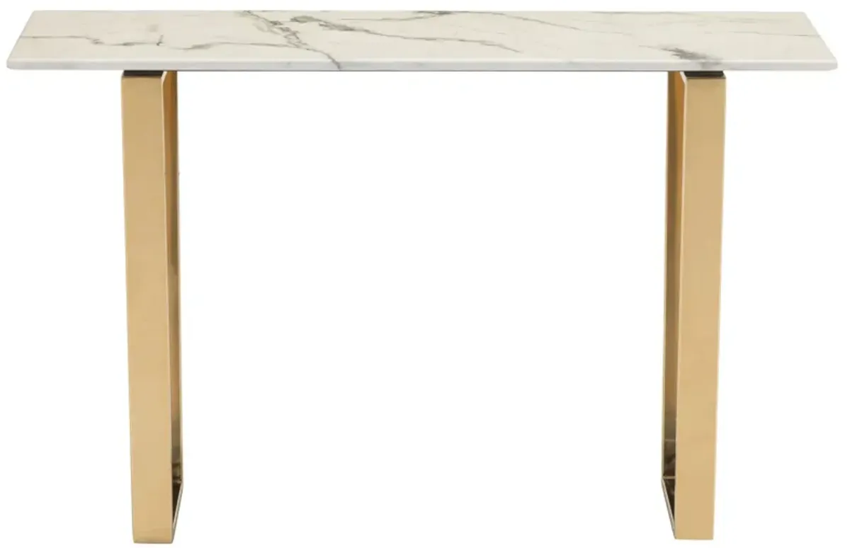 Atlas Console Table in White, Gold by Zuo Modern