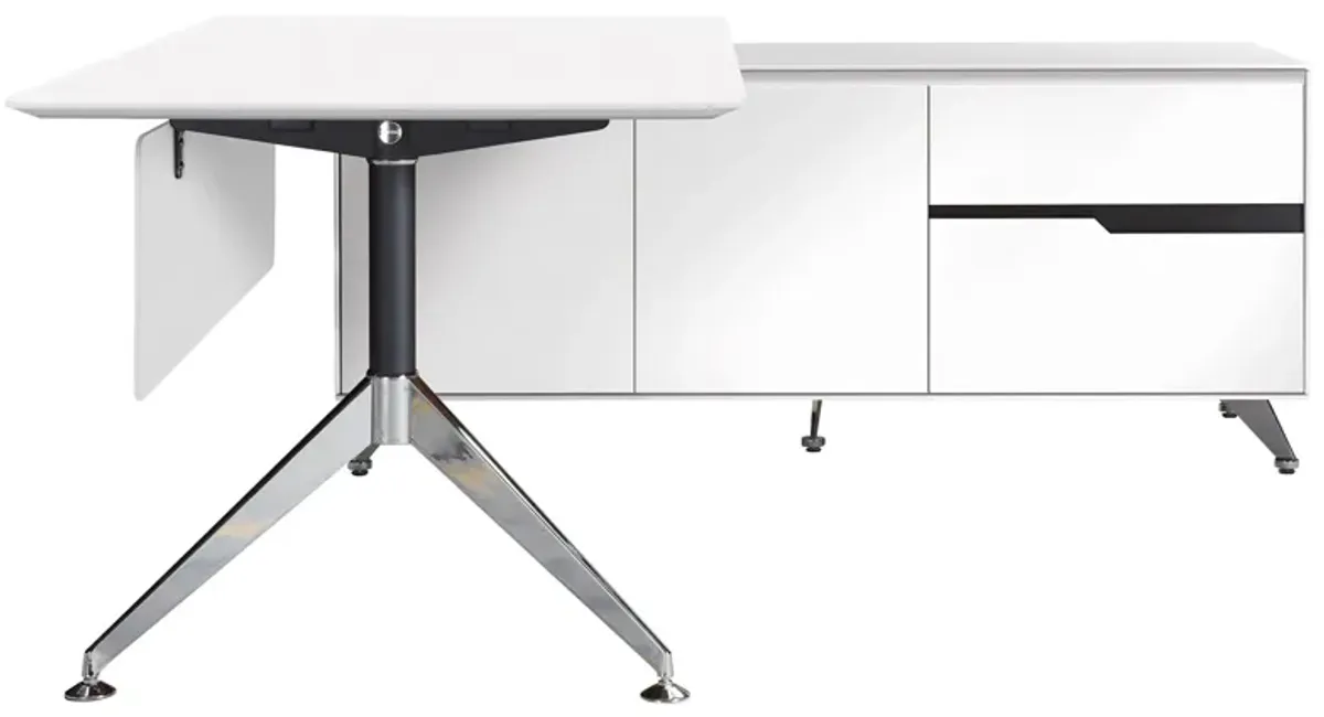 Fernley 400 Executive Desk w. Right Return File Cabinet in White Lacquer by Unique Furniture