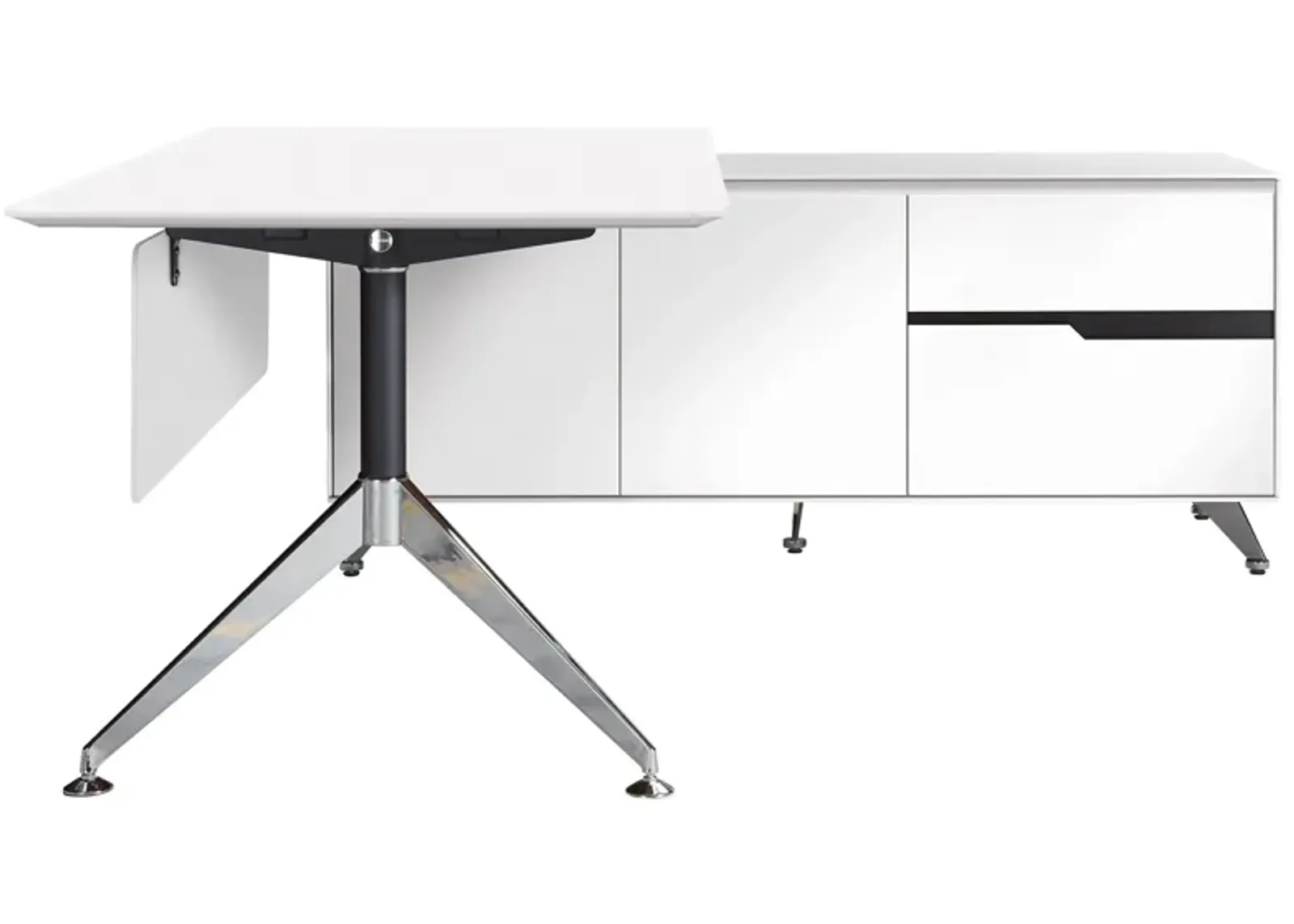 Fernley 400 Executive Desk w. Right Return File Cabinet in White Lacquer by Unique Furniture