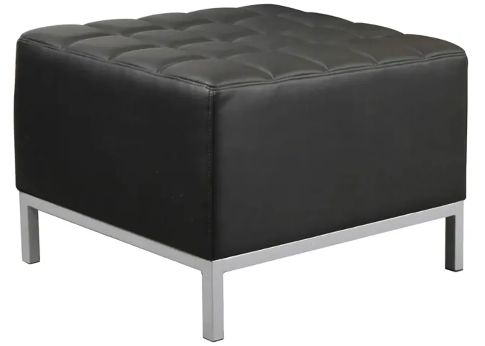 Amurgorod Ottoman in Black Faux Leather; Silver by Coe Distributors