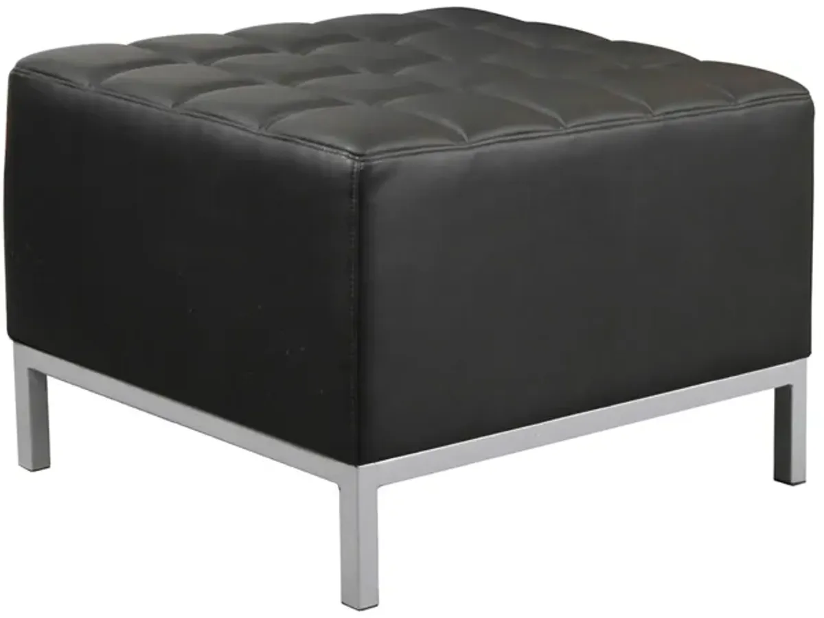 Amurgorod Ottoman in Black Faux Leather; Silver by Coe Distributors