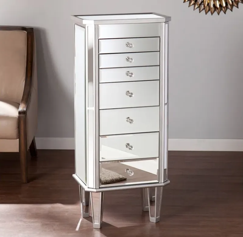 Seaton Mirrored Jewelry Armoire in Silver by SEI Furniture