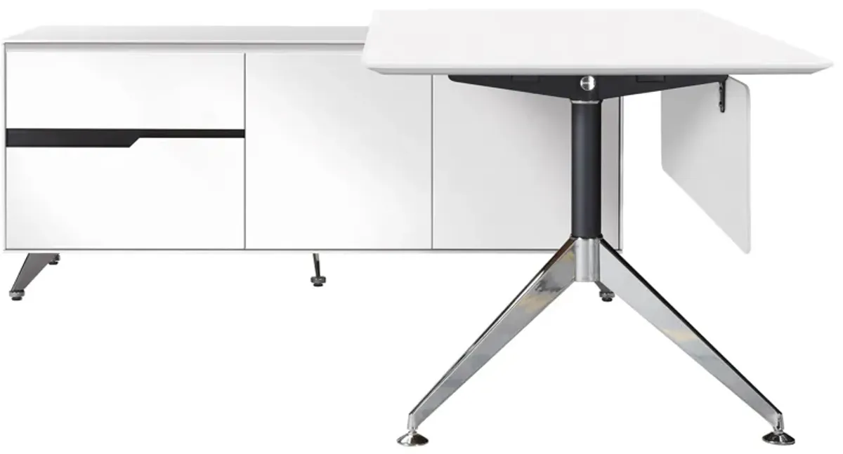 Fernley 400 Executive Desk w. Left Return File Cabinet in White Lacquer by Unique Furniture