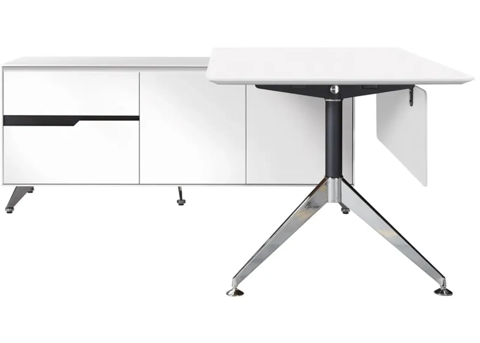 Fernley 400 Executive Desk w. Left Return File Cabinet in White Lacquer by Unique Furniture