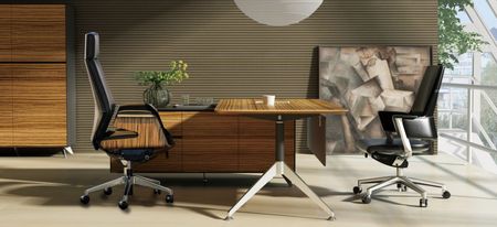 Fernley 400 Executive Desk w. Left Return File Cabinet in Zebrano Finish by Unique Furniture