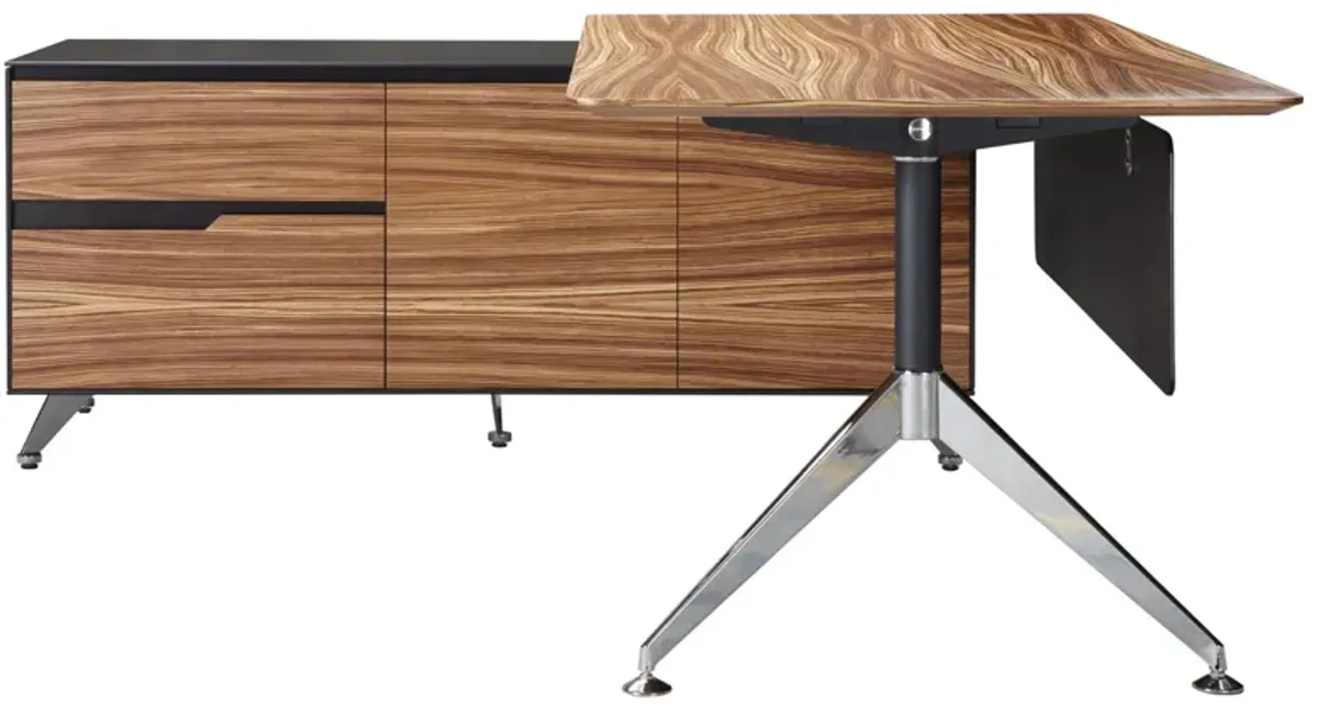 Fernley 400 Executive Desk w. Left Return File Cabinet in Zebrano Finish by Unique Furniture