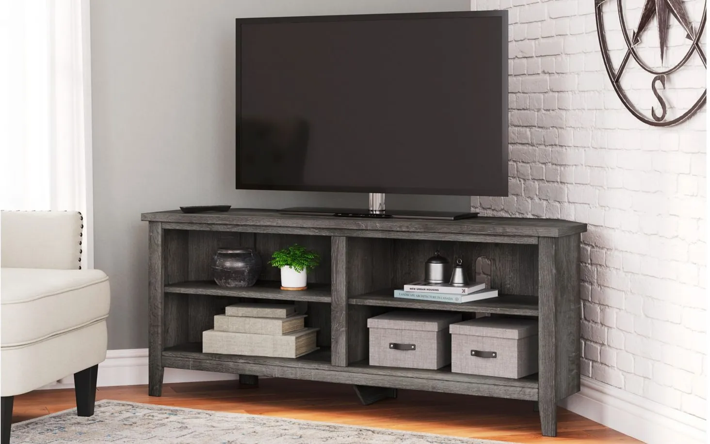 Arlenbry Corner TV Stand in Gray by Ashley Express