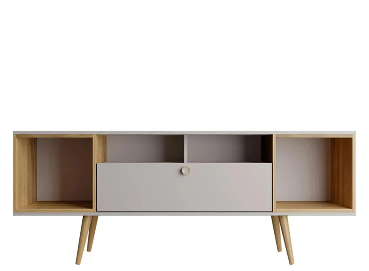 Theodore TV Stand in Off White and Cinnamon by Manhattan Comfort