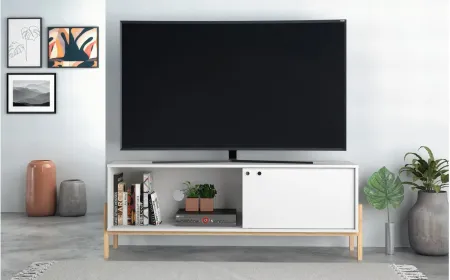 Bowery 55" TV Stand in White and Oak by Manhattan Comfort