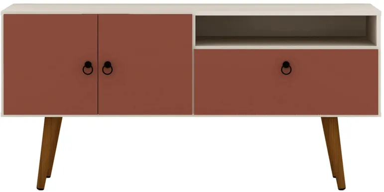 Tribeca 54" TV Stand in Off White and Terra Orange Pink by Manhattan Comfort