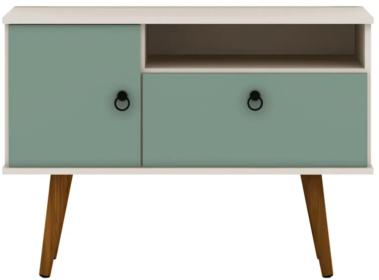 Tribeca 35" TV Stand in Off White and Green Mint by Manhattan Comfort