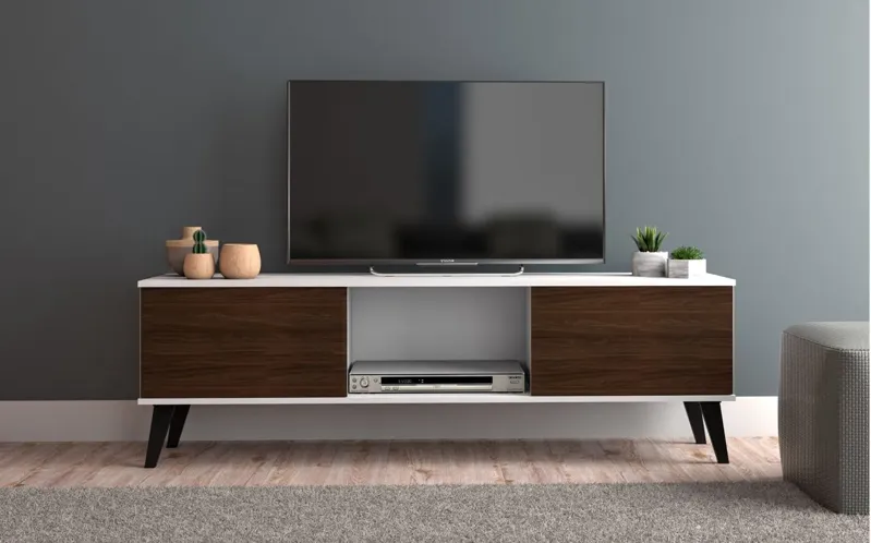 Doyers 53" TV Stand in White and Nut Brown by Manhattan Comfort