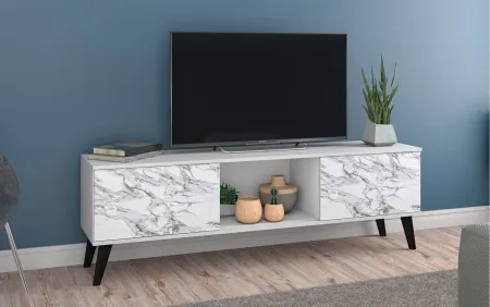 Doyers 62" TV Stand in White and Marble Stamp by Manhattan Comfort
