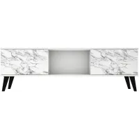 Doyers 62" TV Stand in White and Marble Stamp by Manhattan Comfort