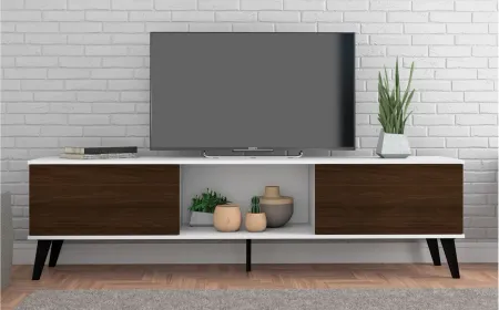 Doyers 70" TV Stand in White and Nut Brown by Manhattan Comfort