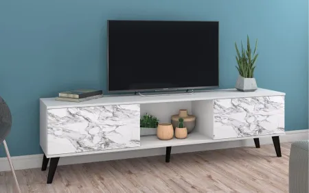 Doyers 70" TV Stand in White and Marble Stamp by Manhattan Comfort