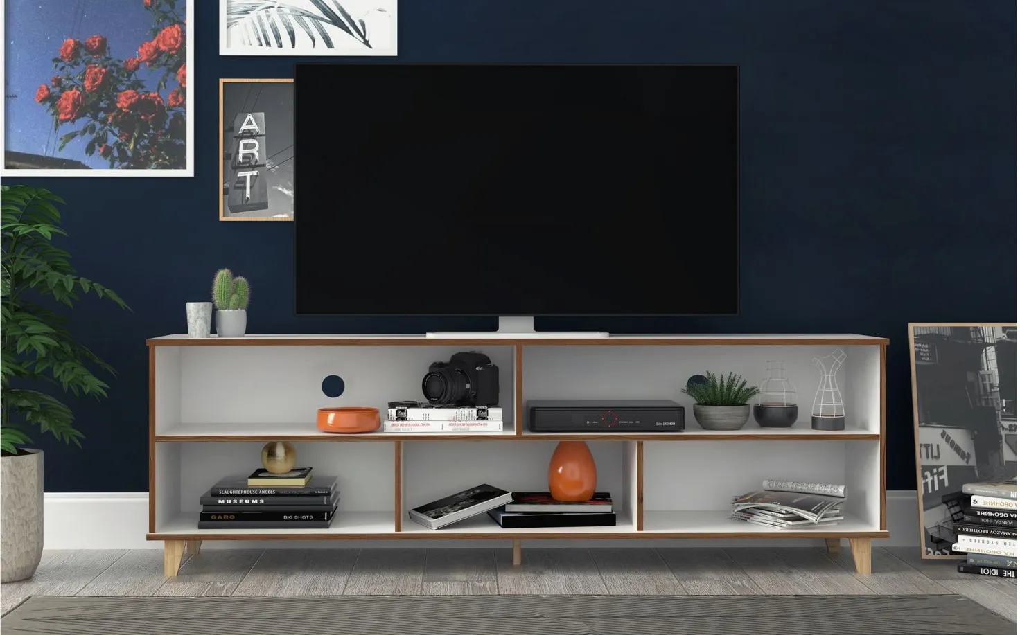 Warren TV Stand in White and Oak by Manhattan Comfort