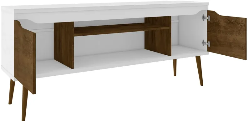 Bradley 62" TV Stand in White and Rustic Brown by Manhattan Comfort