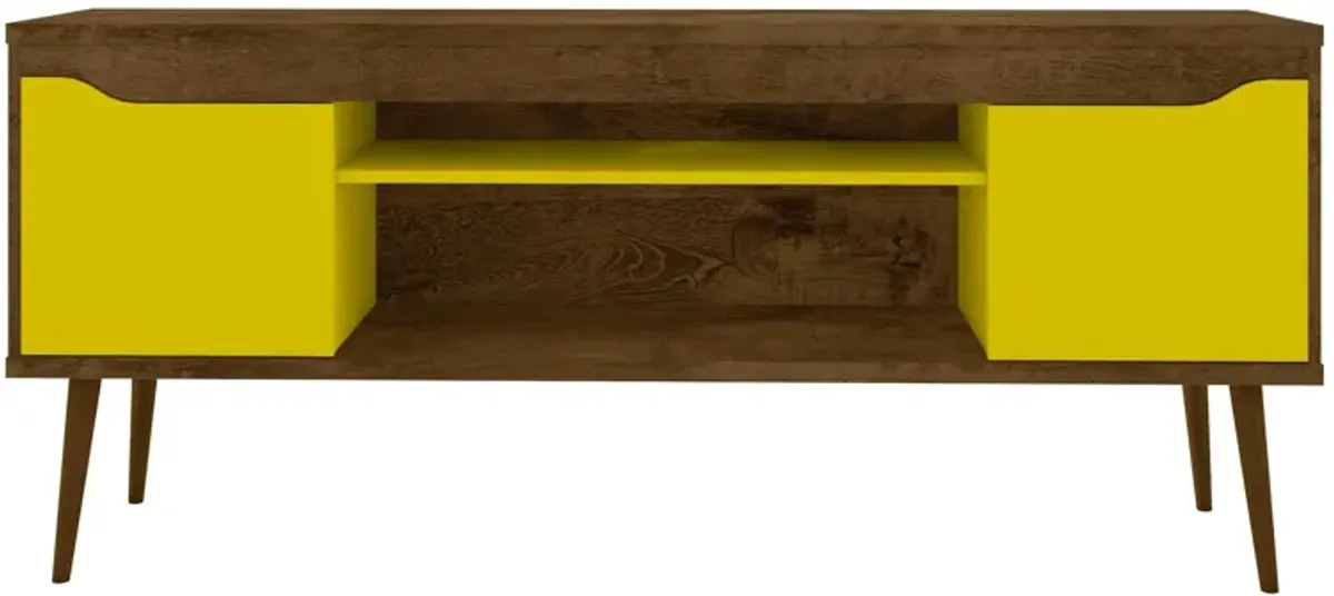 Bradley 62" TV Stand in Rustic Brown and Yellow by Manhattan Comfort