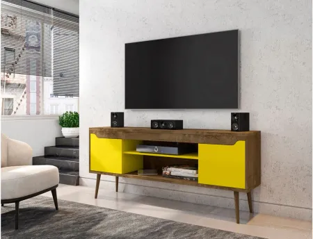 Bradley 62" TV Stand in Rustic Brown and Yellow by Manhattan Comfort