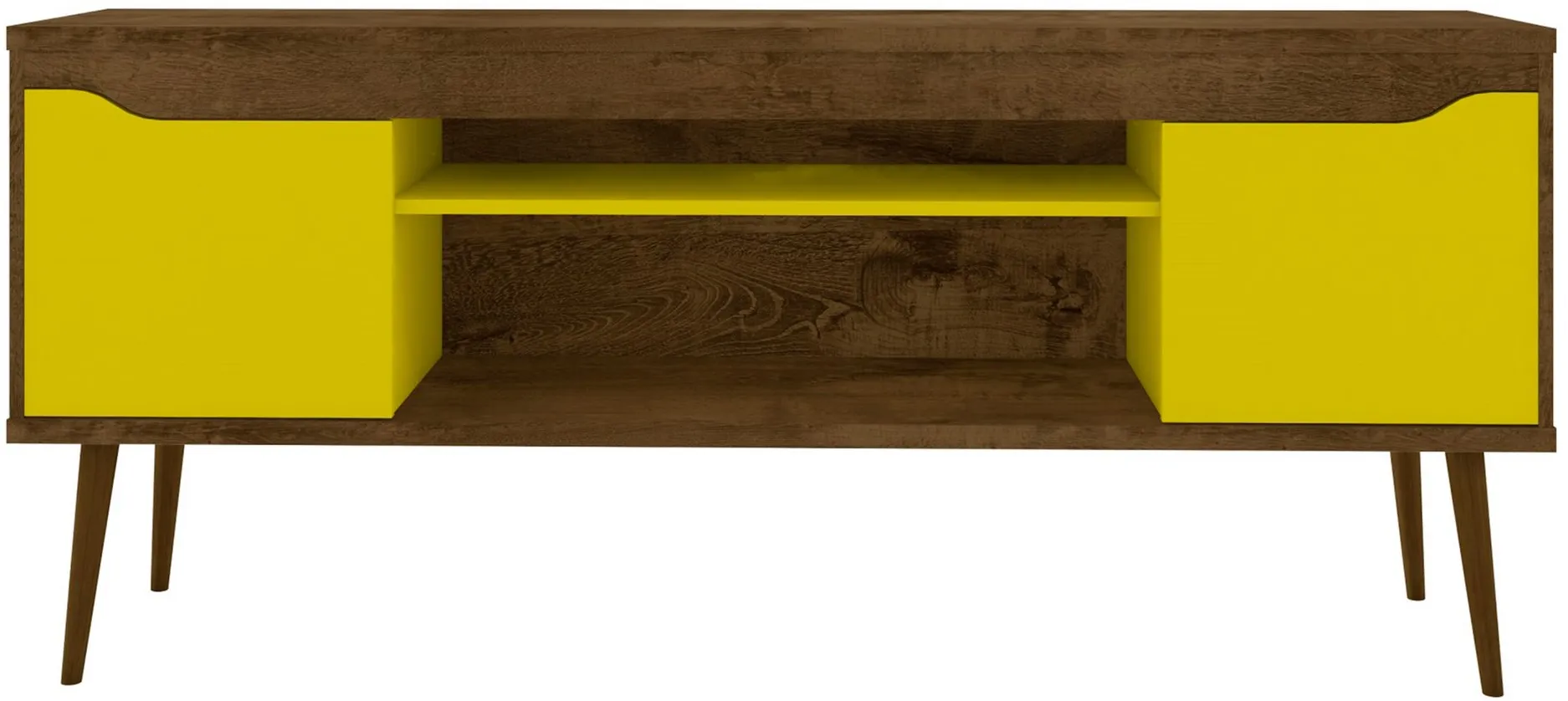 Bradley 62" TV Stand in Rustic Brown and Yellow by Manhattan Comfort