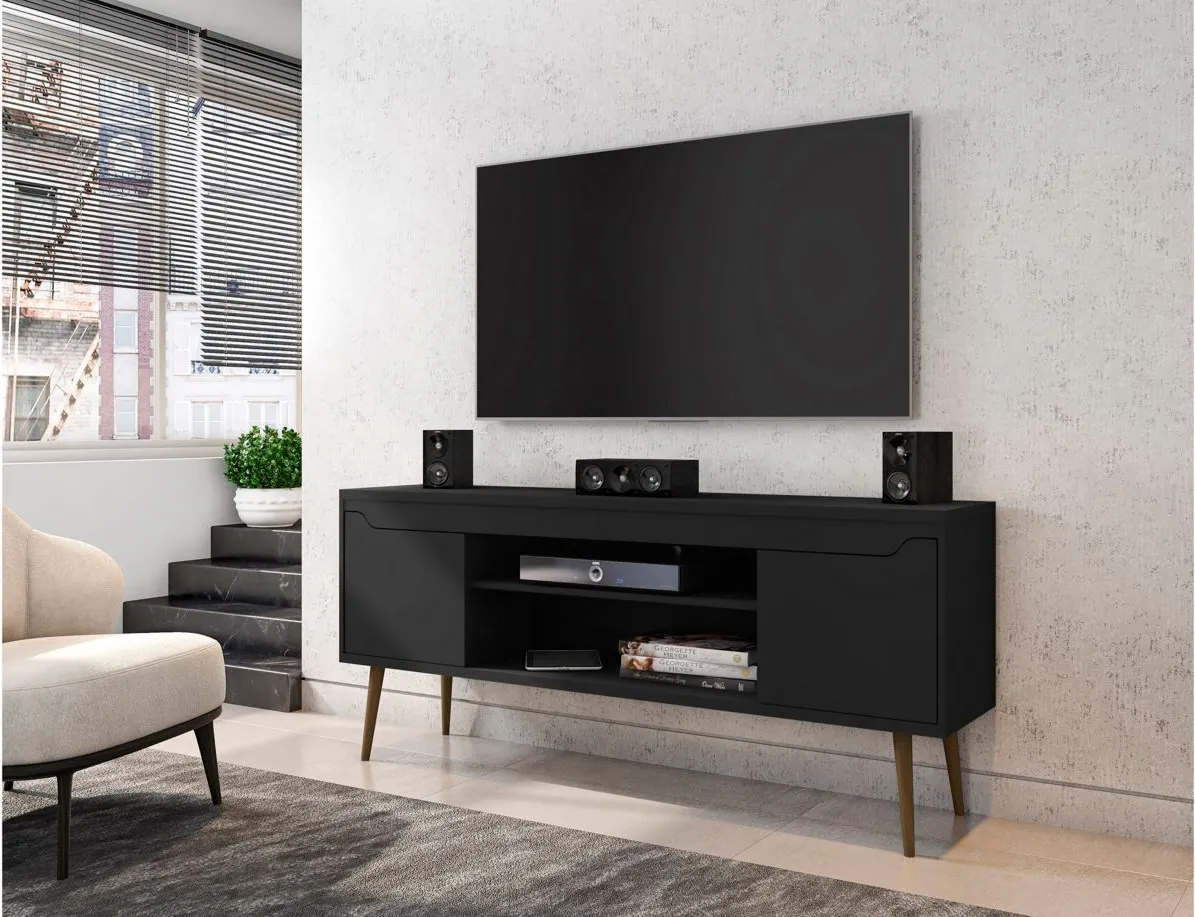 Bradley 62" TV Stand in Black by Manhattan Comfort