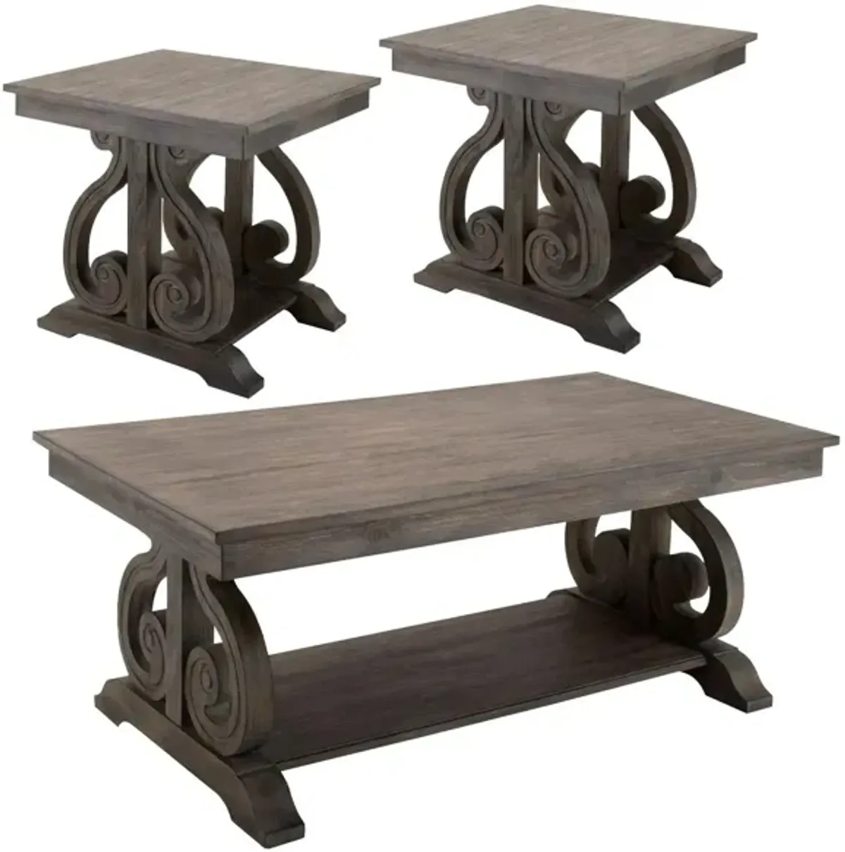 Olivia 3-pc. Occasional Tables in Distressed Powdered Oak by Homelegance