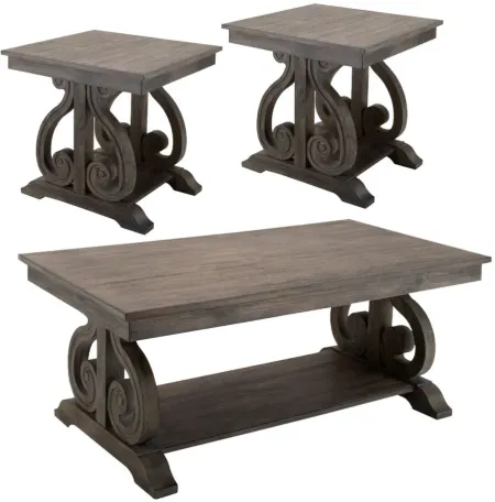 Olivia 3PK Occasional Tables in Distressed Powdered Oak by Homelegance