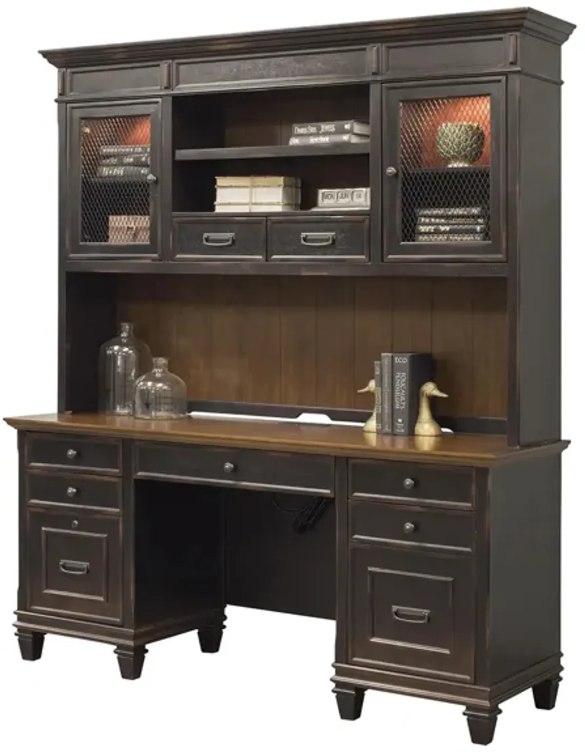 Hartford Credenza w/ Hutch in Black by Martin Furniture