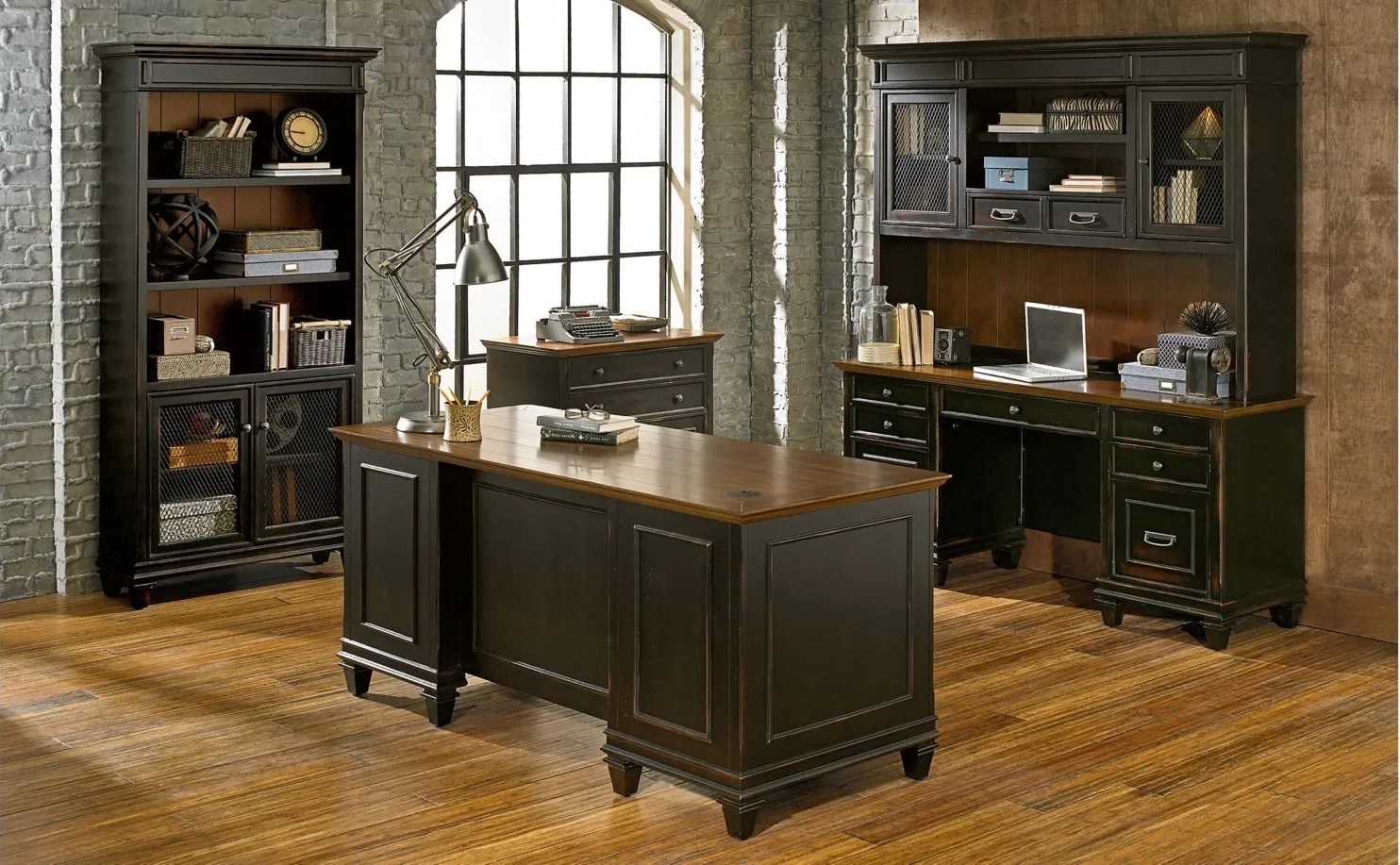 Hartford Credenza w/ Hutch in Black by Martin Furniture