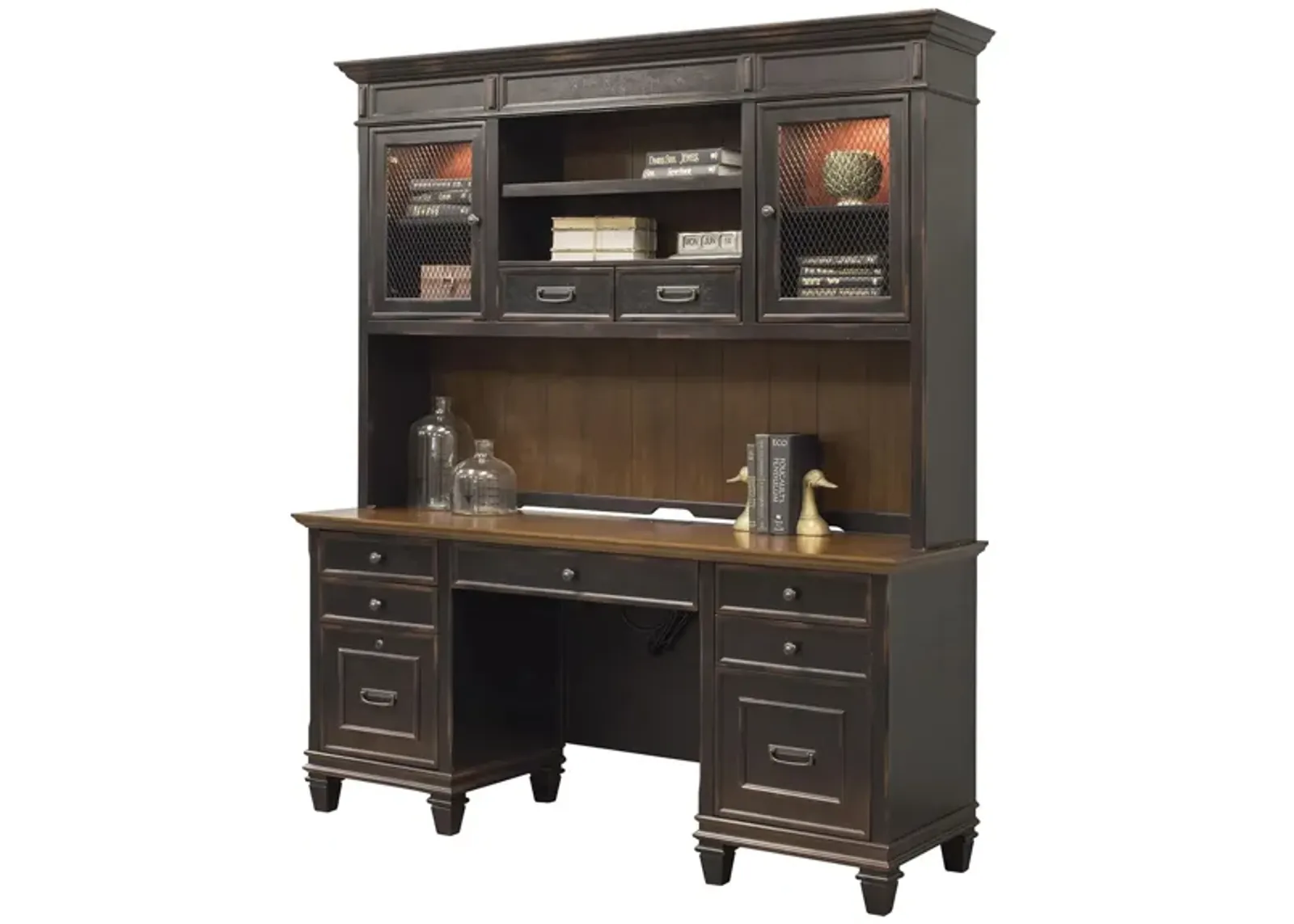 Hartford Credenza w/ Hutch in Black by Martin Furniture