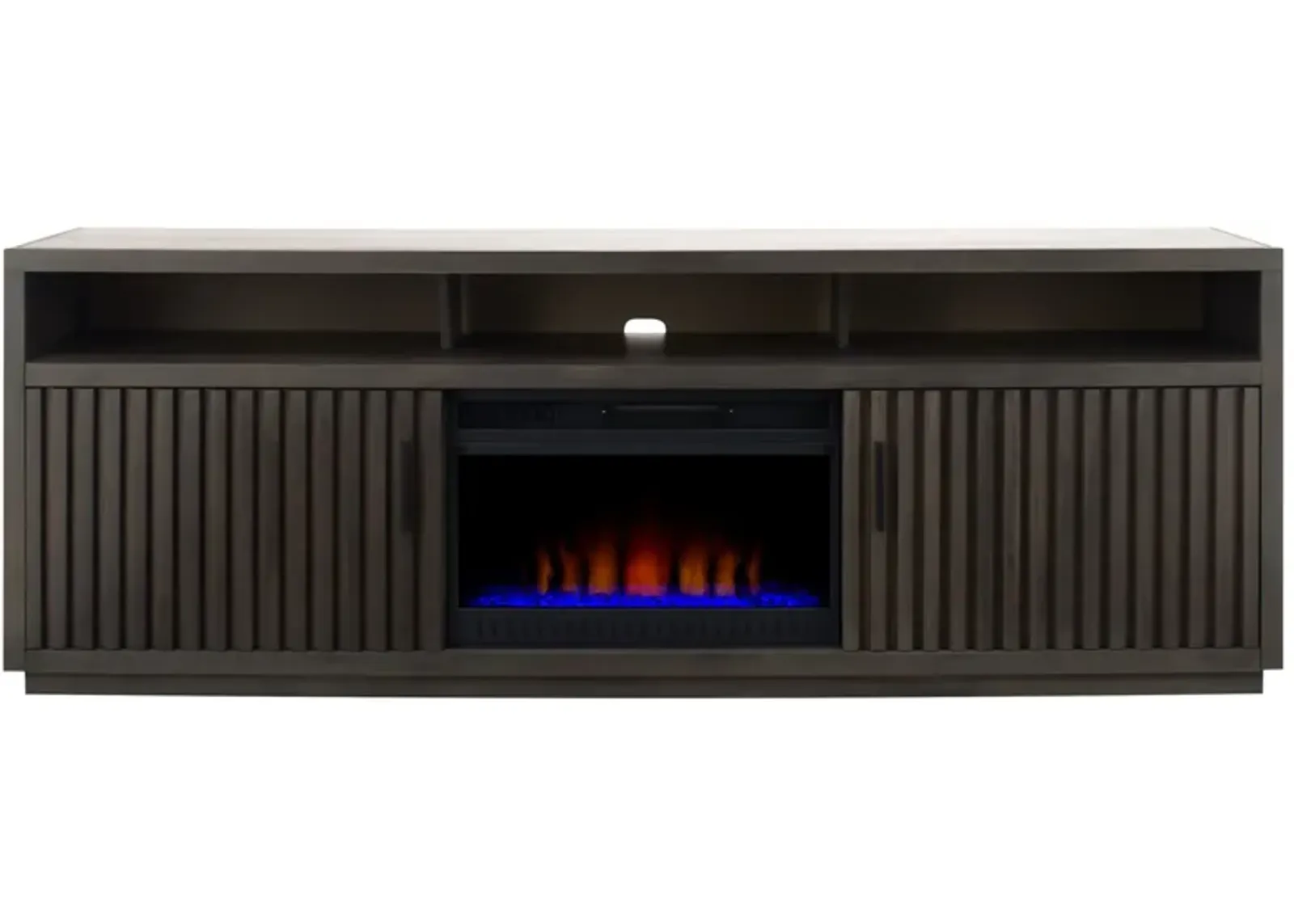 Henty 84" TV Console with Fireplace in Smoke Gray by Golden Oak