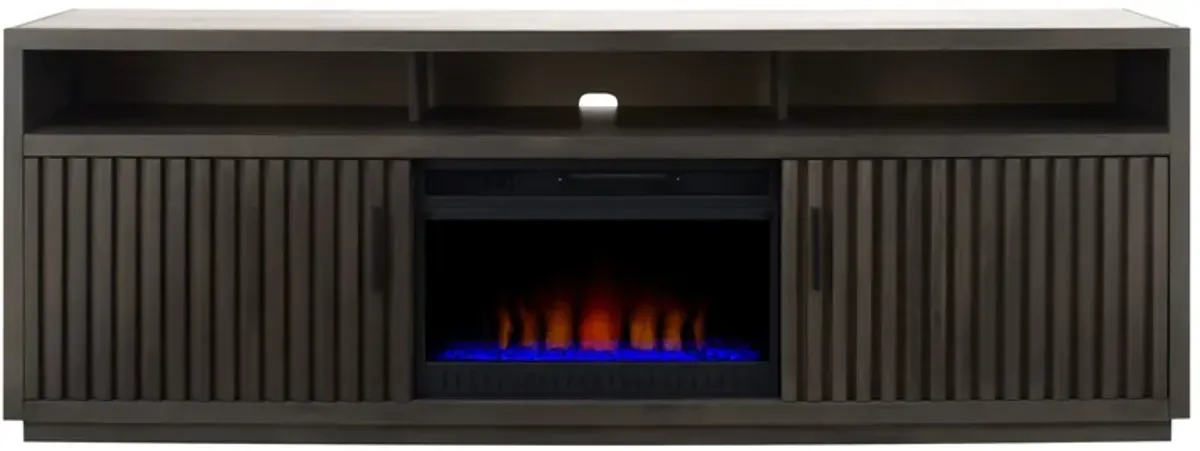 Henty 84" TV Console with Fireplace in Smoke Gray by Golden Oak