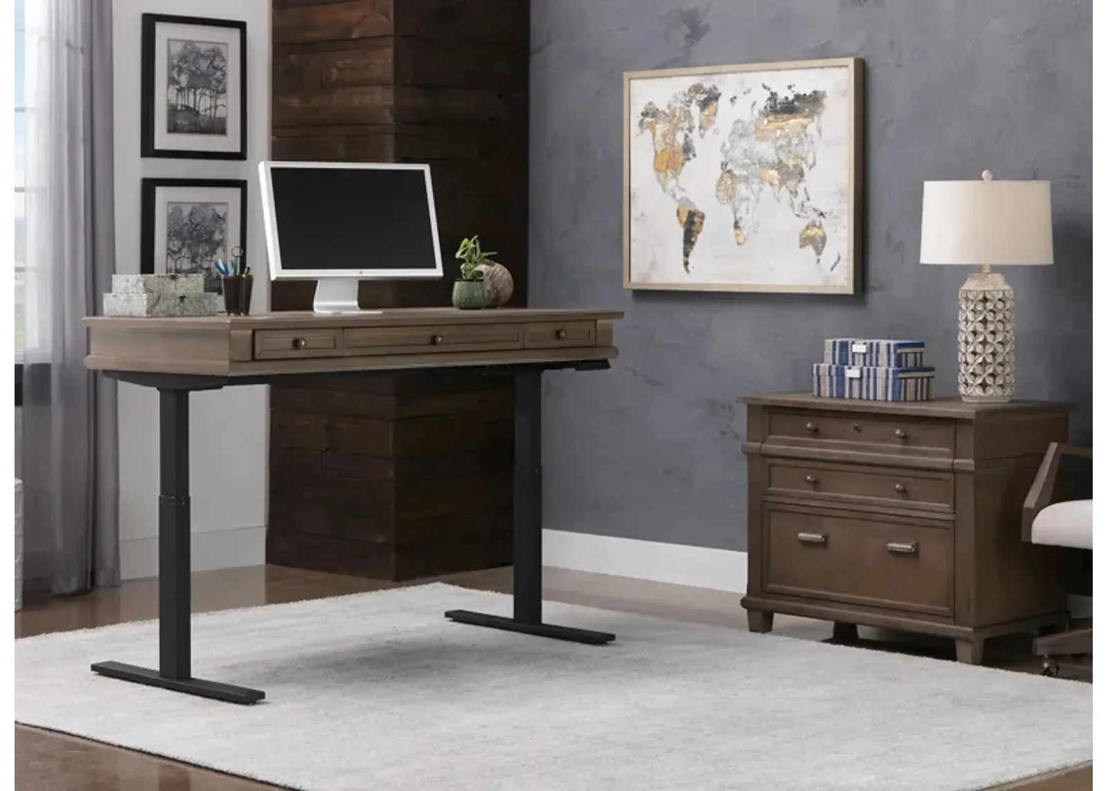 Lexicon 2-pc. Adjustable-Height Home Office Set in Weathered Dove by Martin Furniture