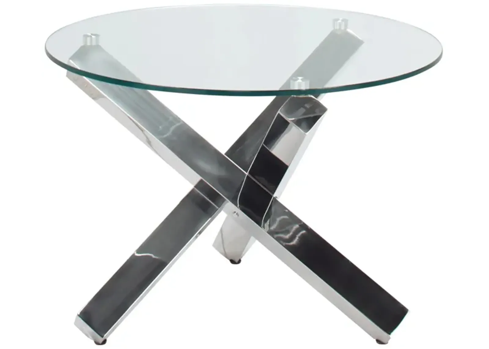 Liza Round Glass End Table in Polished Stainless Steel by Chintaly Imports