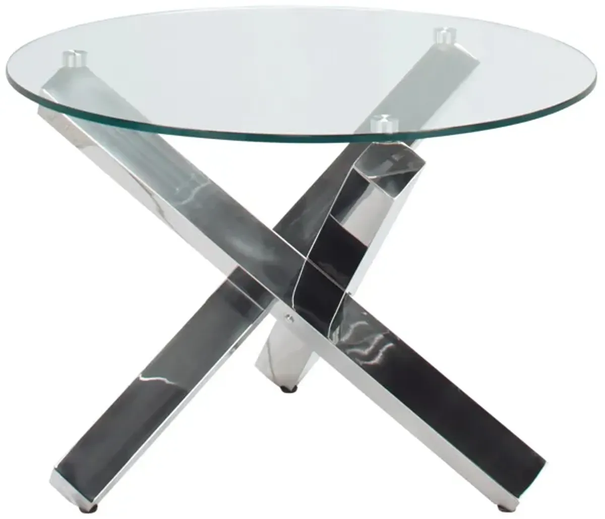 Liza Round Glass End Table in Polished Stainless Steel by Chintaly Imports