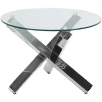 Liza Round Glass End Table in Polished Stainless Steel by Chintaly Imports