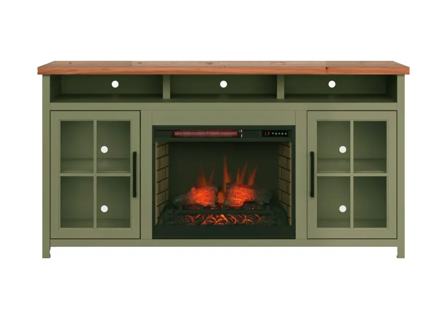 Vineyard Fireplace Console in Sage with Fruitwood by Legends Furniture