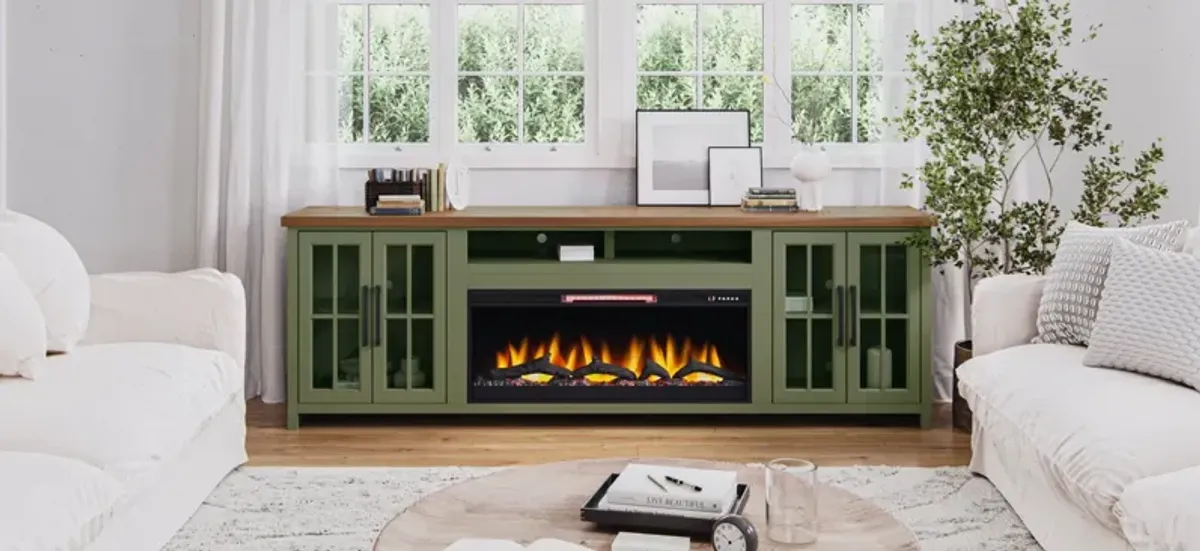 Vineyard Super Fireplace Console in Sage with Fruitwood by Legends Furniture