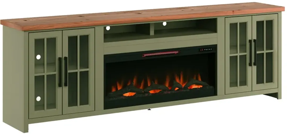 Vineyard Super Fireplace Console in Sage with Fruitwood by Legends Furniture