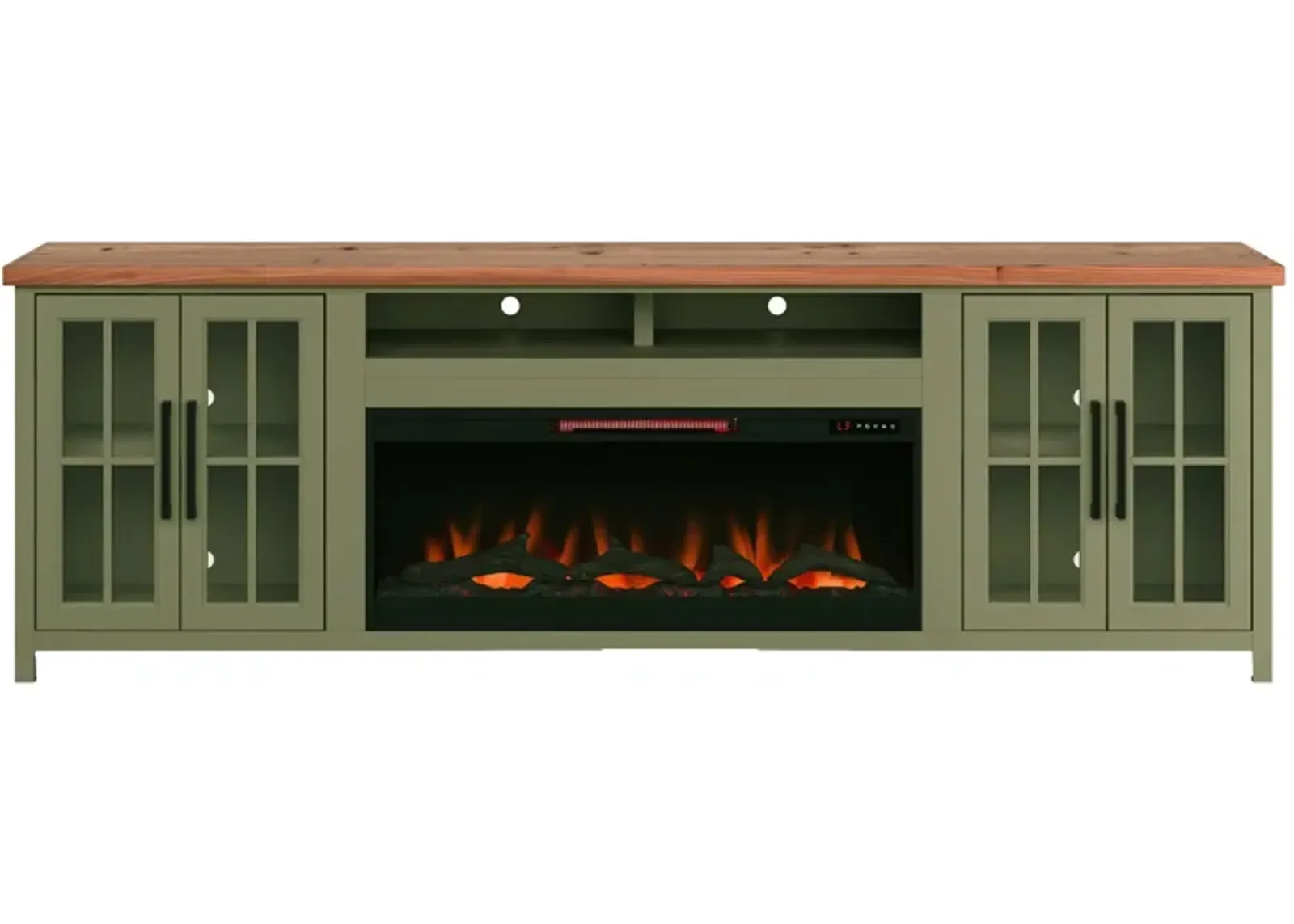 Vineyard Super Fireplace Console in Sage with Fruitwood by Legends Furniture