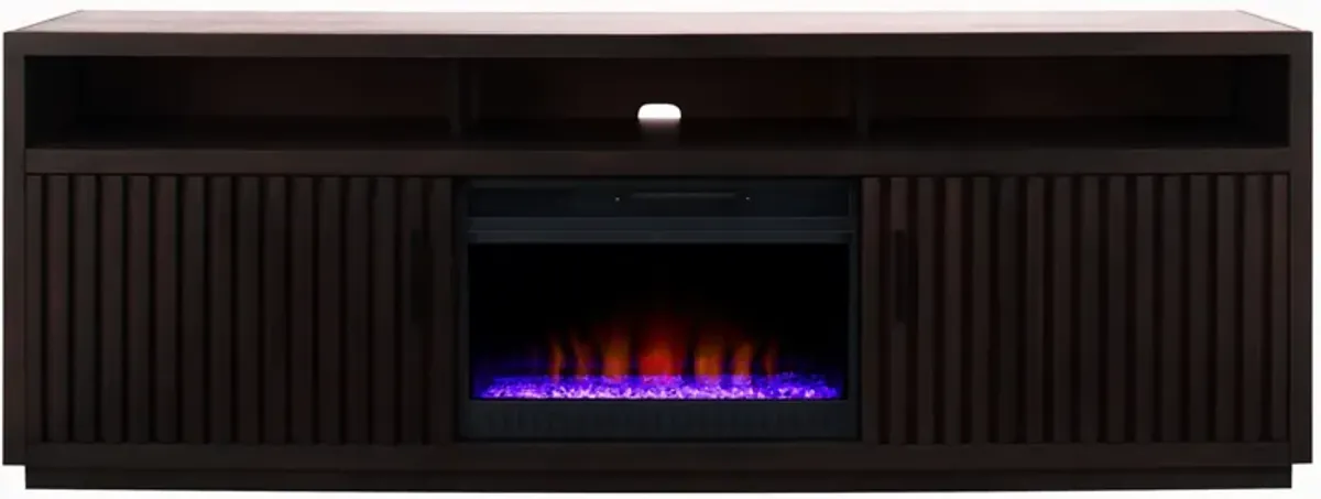 Henty 84" TV Console with Fireplace in Chocolate Brown by Golden Oak