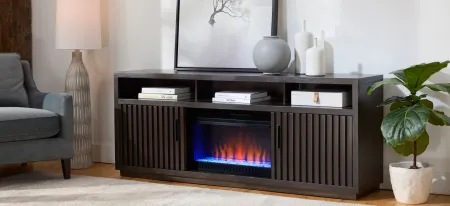 Henty 84" TV Console with Fireplace in Chocolate Brown by Golden Oak