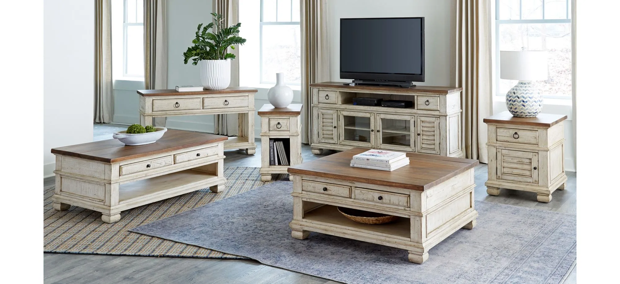 Belmont Entertainment Center 56" in Timbered Brown Farmhouse & Antique Linen by Napa Furniture Design