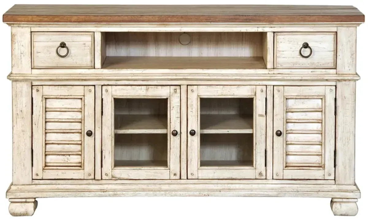 Belmont Entertainment Center 56" in Timbered Brown Farmhouse & Antique Linen by Napa Furniture Design