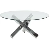 Liza Round Glass Cocktail Table in Polished Stainless Steel by Chintaly Imports