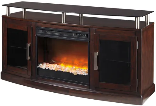 Ruskin 60” TV Console w/ Electric Glass Fireplace in Dark Brown by